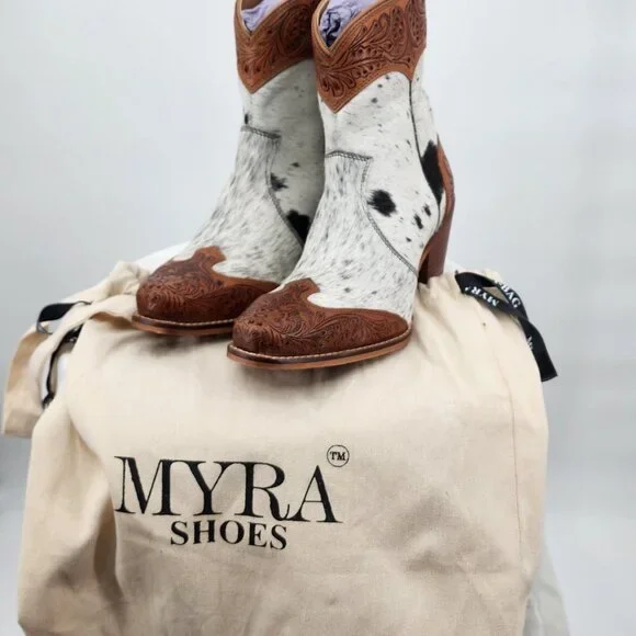 MYRA BAG Silverado Hair On Tooled Leather Shortie Cowboy Boots Size 6-11 NWT - Picture 13 of 13
